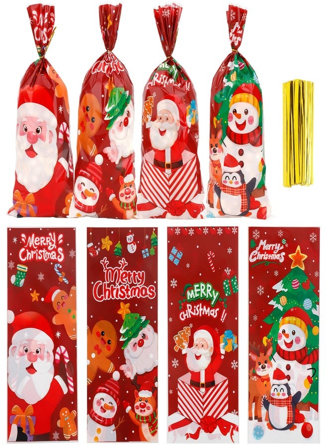 Luktastic Christmas Treat Bags, 100Pcs Christmas Candy Bags, Red Santa Claus Xmas Cellophane Treat Bags with Twist Ties, Cellophane Gift Bag Cookie Bags Goodie Bag for Xmas Holiday Party Favors Supplies - Image 1